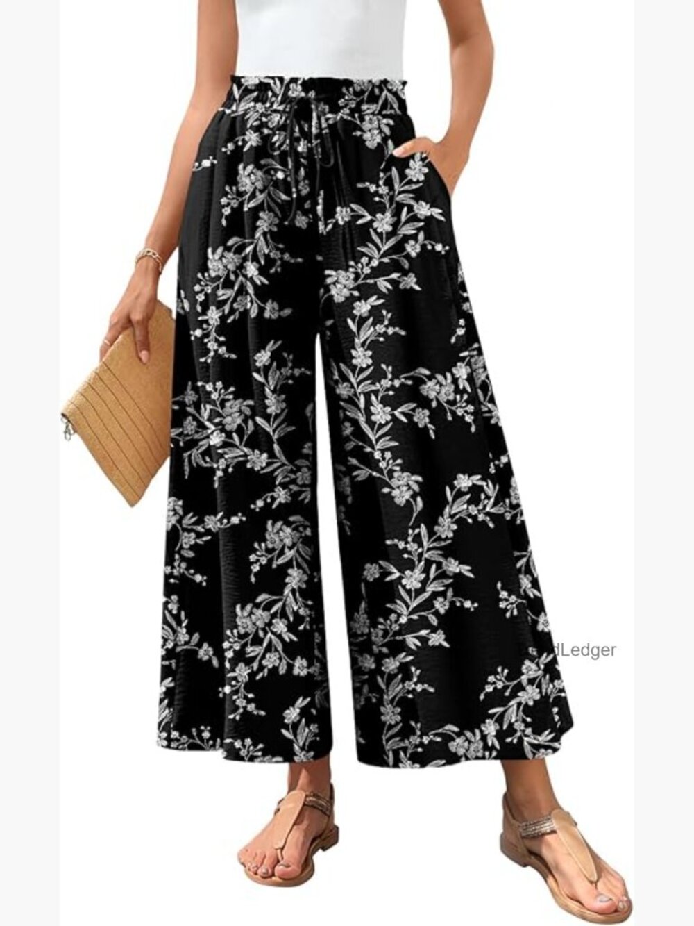 Wide Leg Palazzo Pants Elastic Waist Drawstring Flowy Comfy Pockets